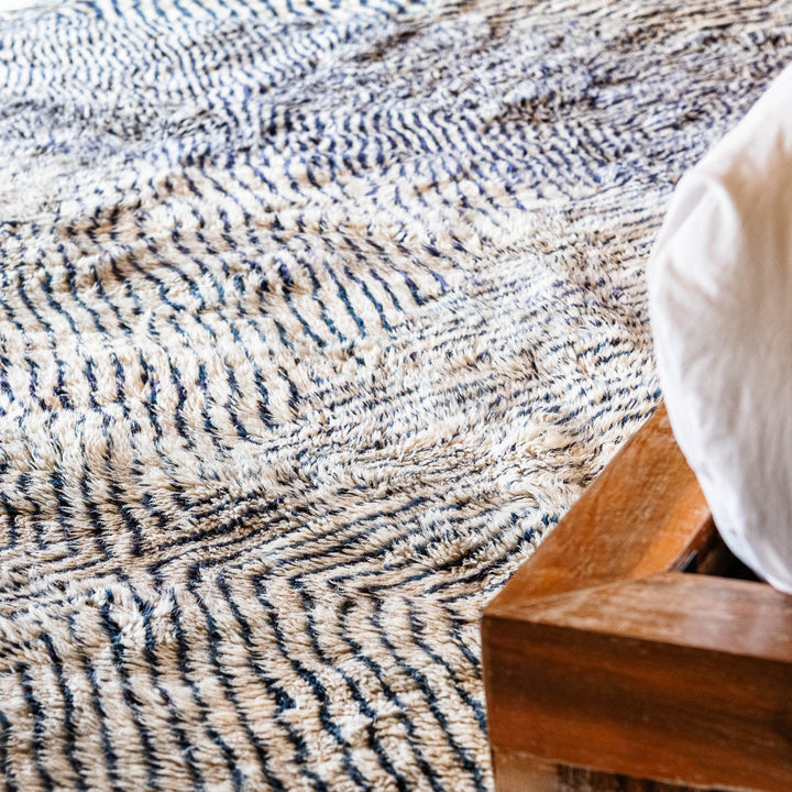 Optical Diamond Moroccan Wool Rug in Beige and Indigo Tones
