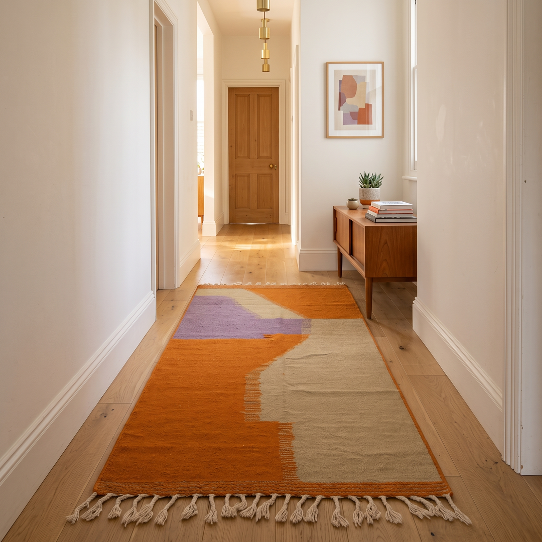 Orange Moroccan Runner Rug – Abstract Artistic Design