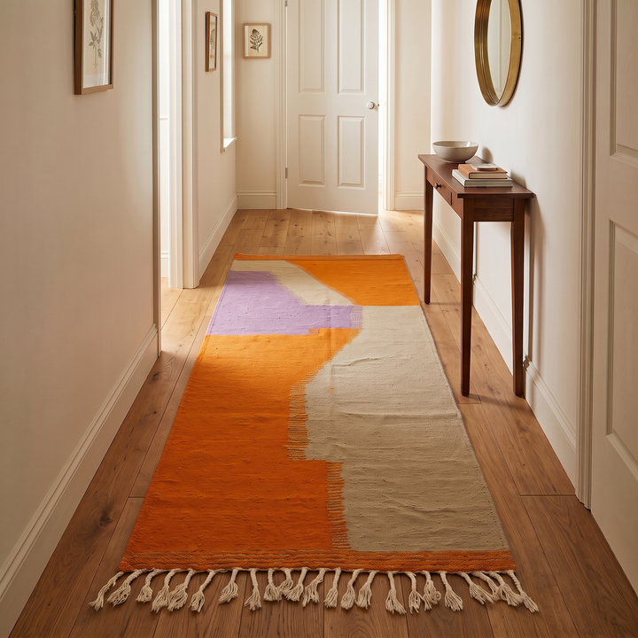 Orange Moroccan Runner Rug – Abstract Artistic Design