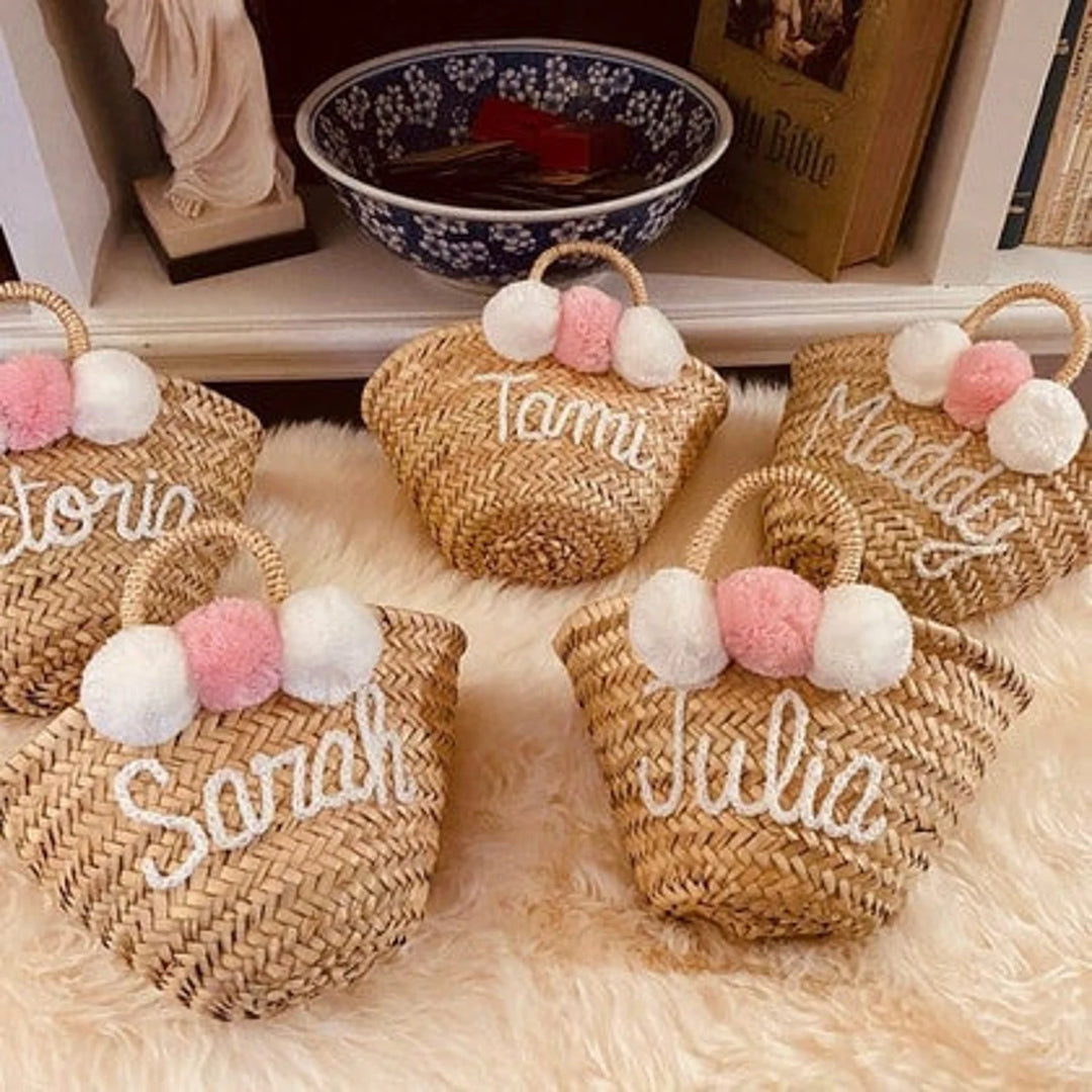 PERSONALIZED straw moroccan basket,bridal shower bags,customized straw bags