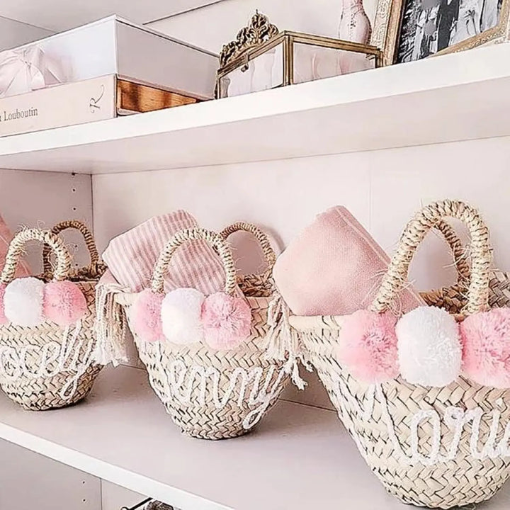 PERSONALIZED straw moroccan basket,bridal shower bags,customized straw bags