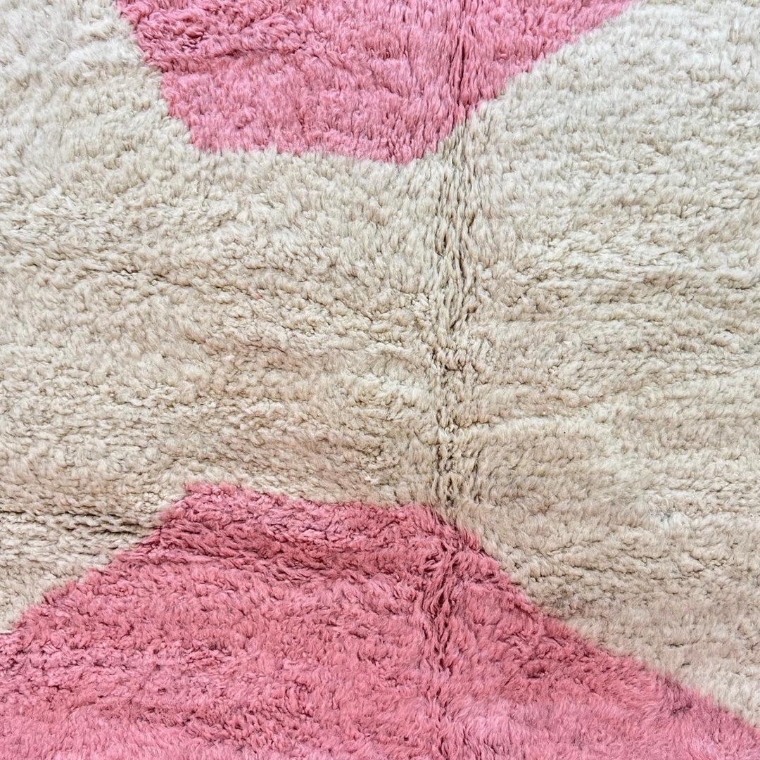 Pink and cream Moroccan wool rug with modern geometric design