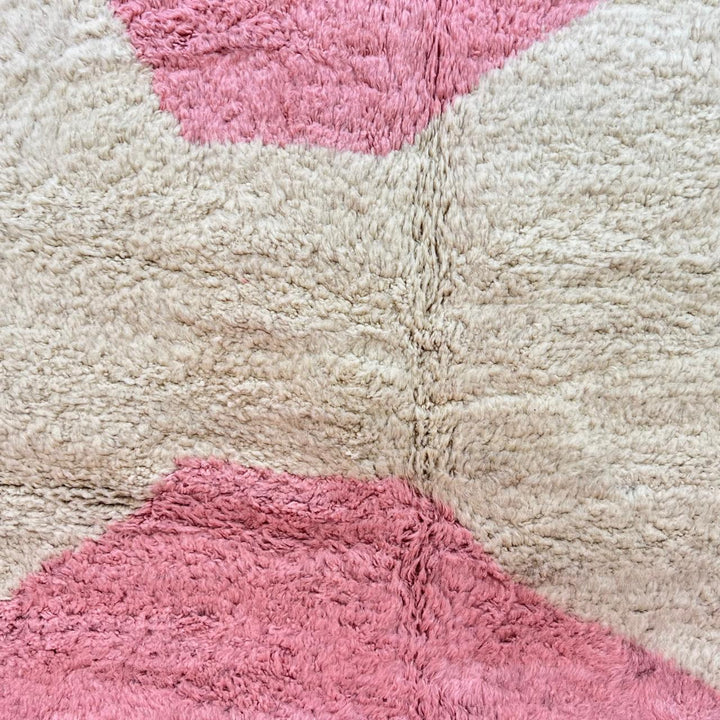 Pink and cream Moroccan wool rug with modern geometric design