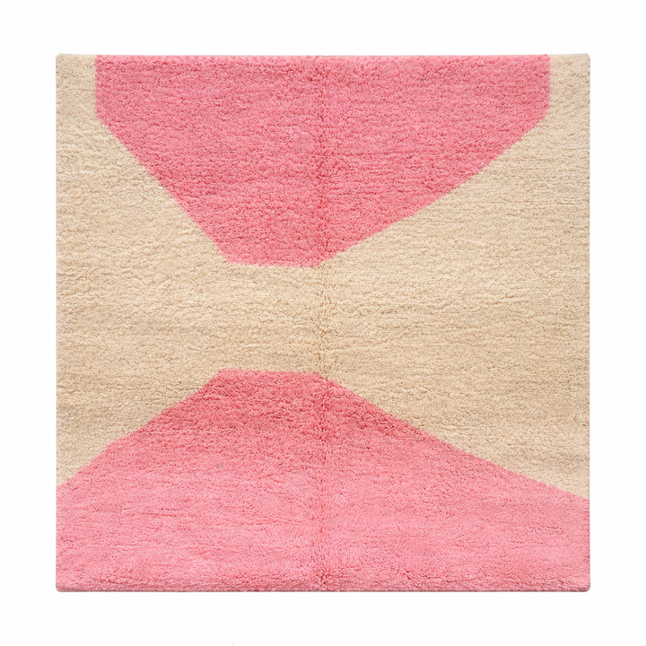 Pink and cream Moroccan wool rug with modern geometric design