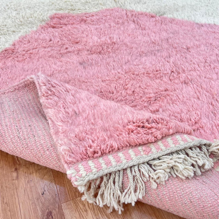Pink and cream Moroccan wool rug with modern geometric design