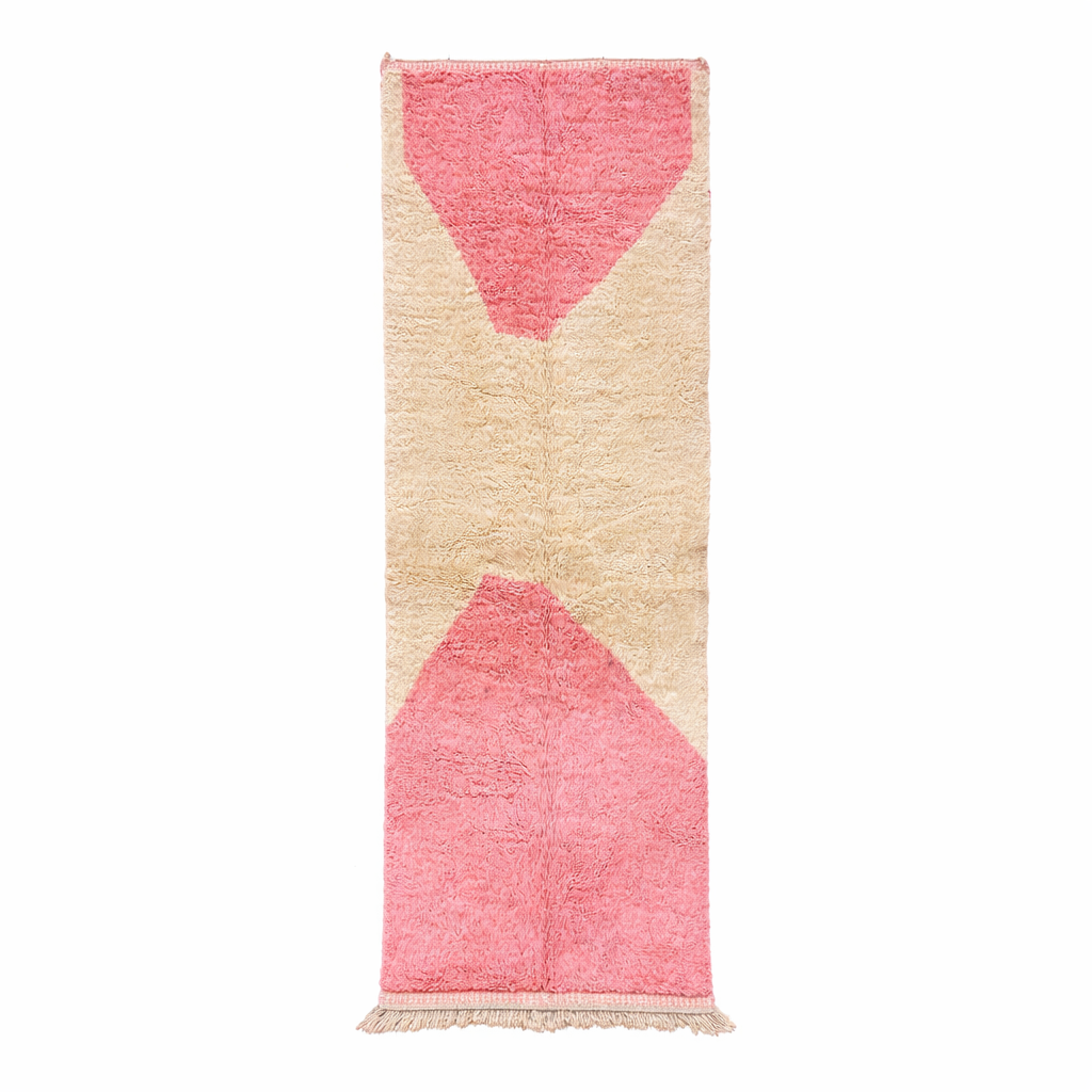 Pink Moroccan wool runner rug handmade with geometric Berber design