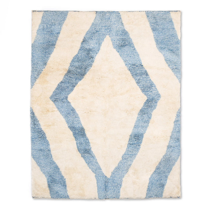 Plush Blue Diamond Beni Mrirt Rug – Soft Moroccan Wool Comfort