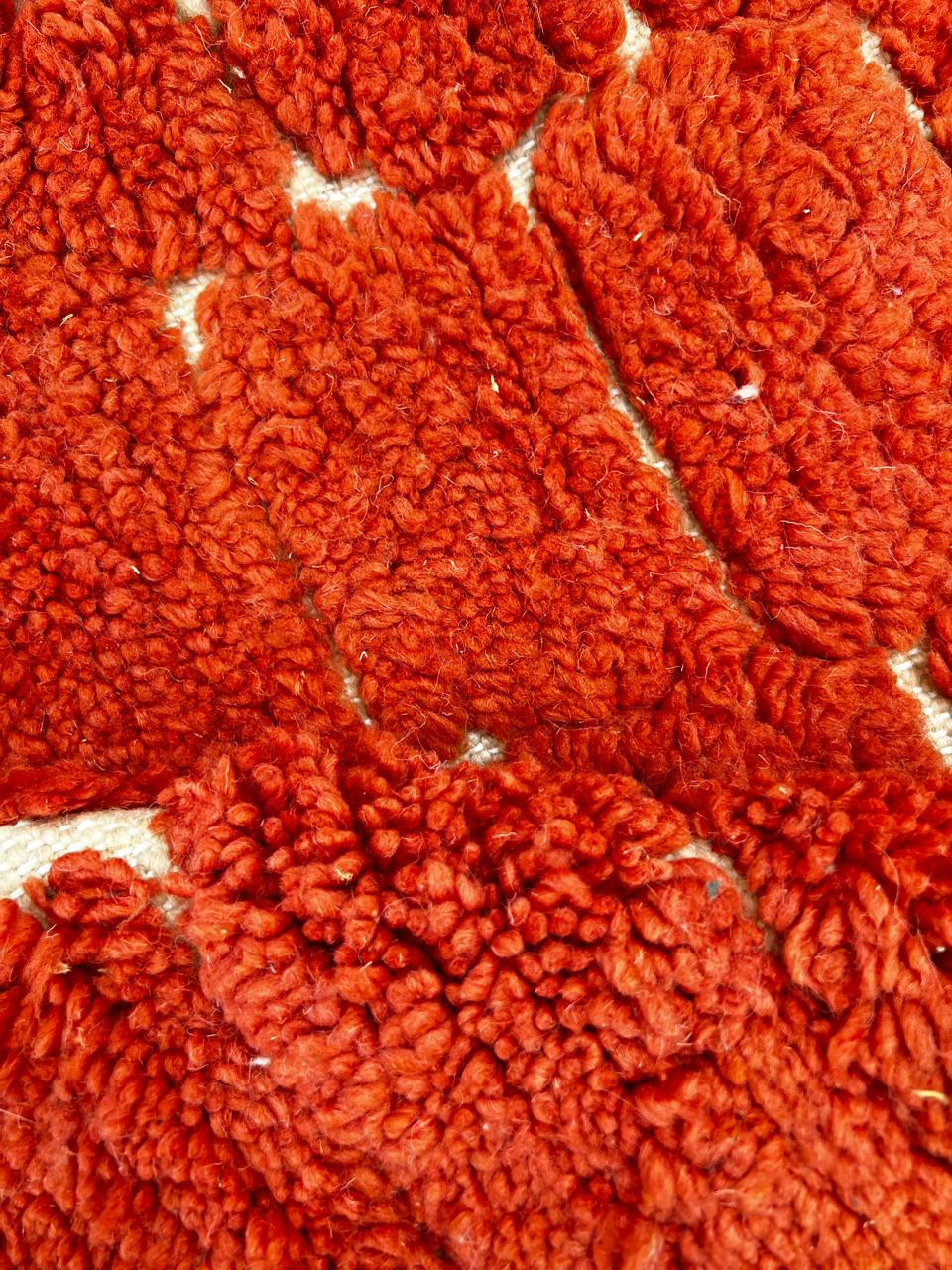 Handmade Moroccan wool rug in deep red with geometric block pattern – Berber shag carpet