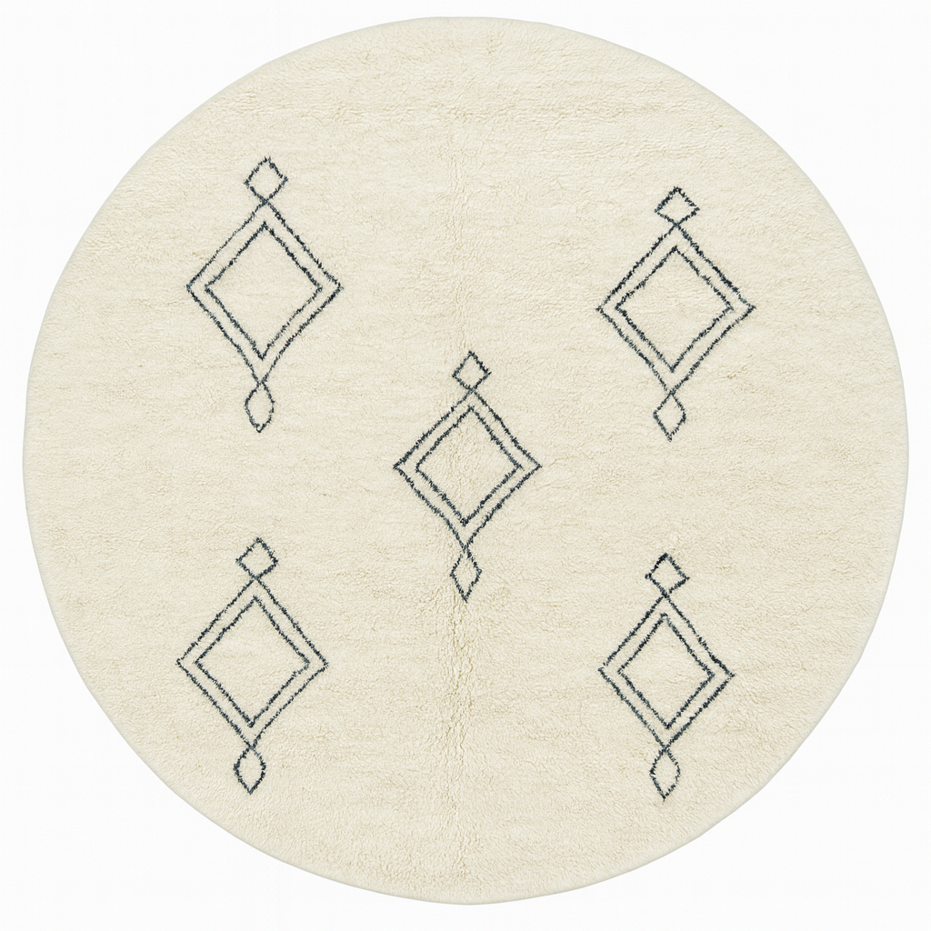 Round Moroccan Wool Rug – Diamond Pattern