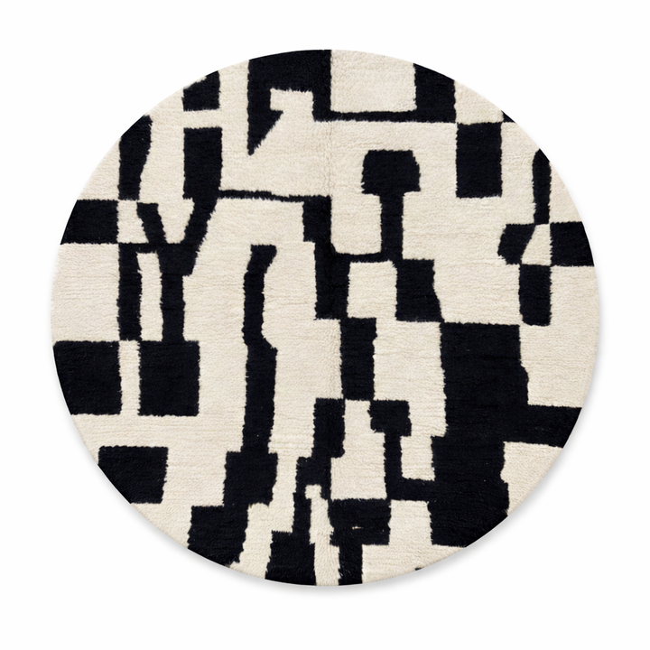 round black white moroccan wool rug abstract berber round rug