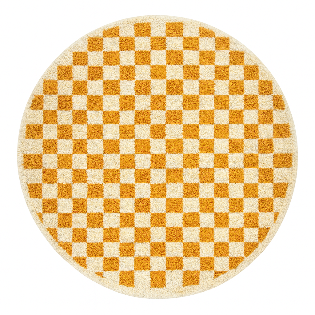 Handmade orange and white checkered Moroccan wool rug