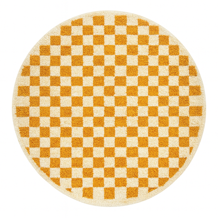 Handmade orange and white checkered Moroccan wool rug
