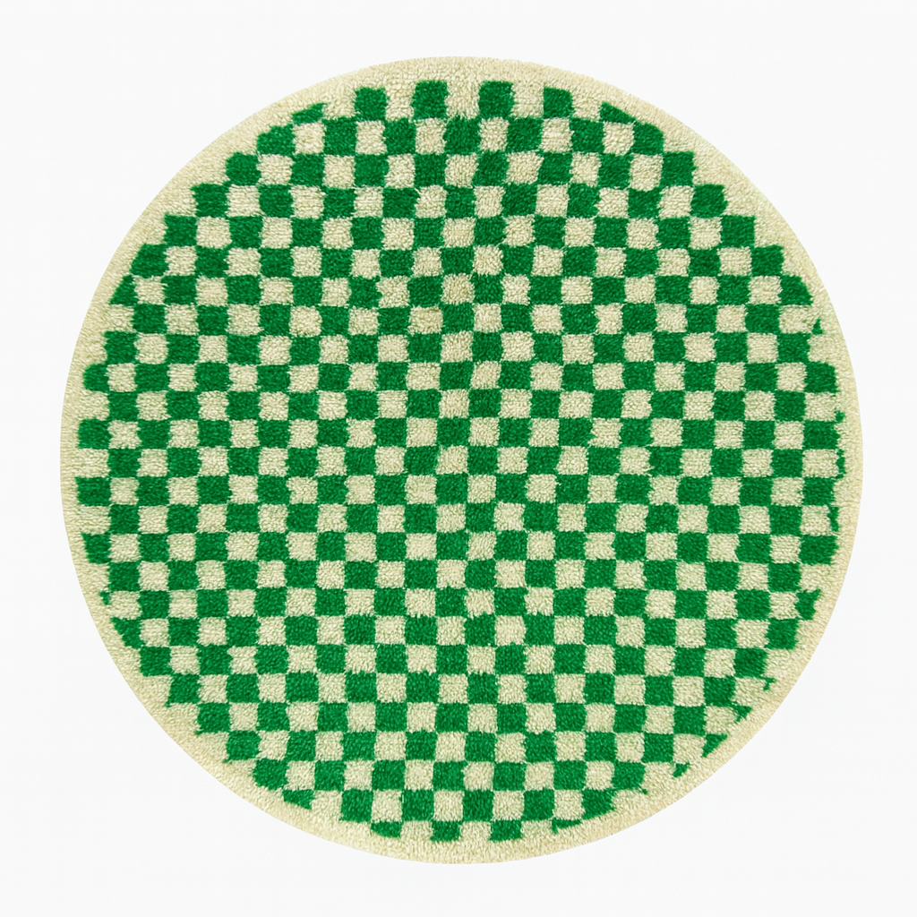 Round Green Checkerboard Moroccan Rug