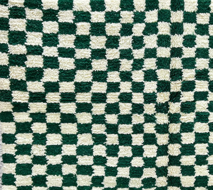 Round green and white checkered Moroccan wool rug