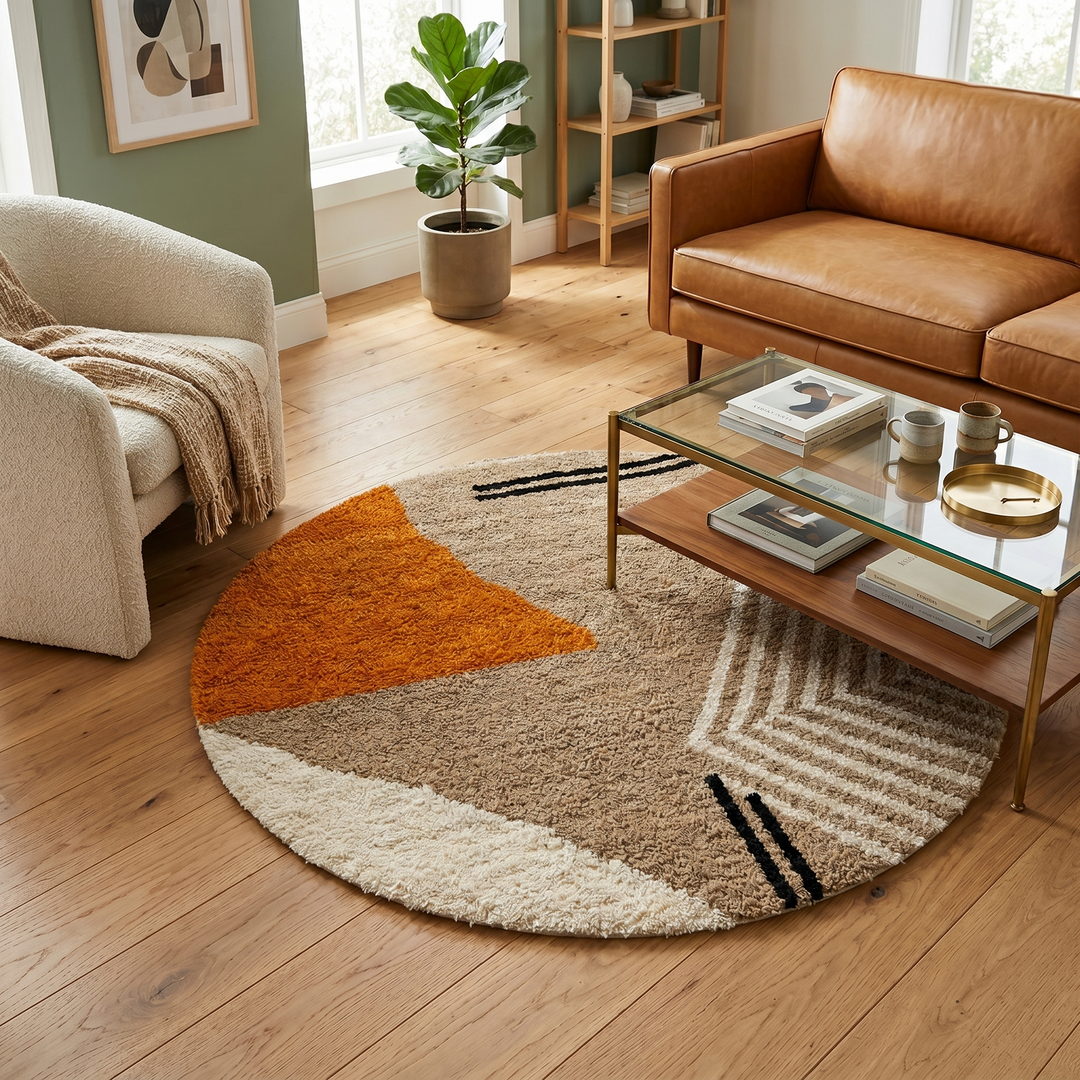 round modern moroccan wool rug abstract berber shag