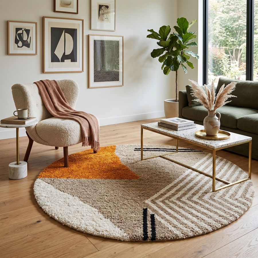 round modern moroccan wool rug abstract berber shag