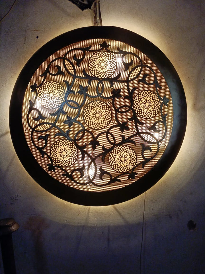 Round Moroccan Brass Wall Light – Handmade Pierced Wall Sconce