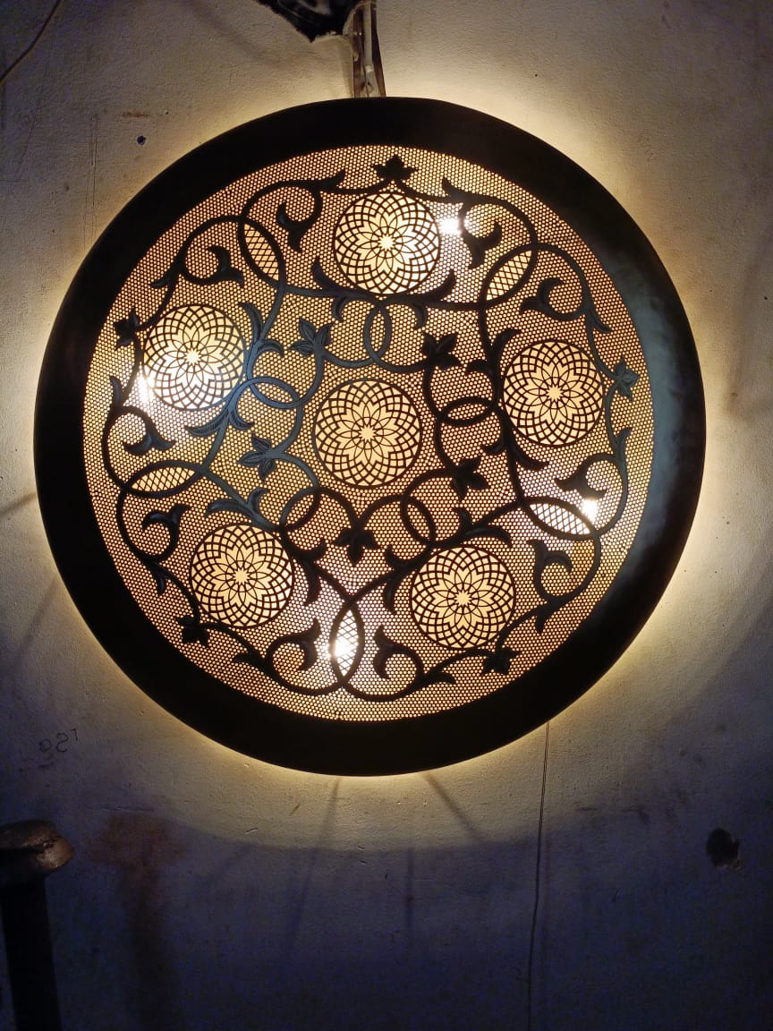Round Moroccan Brass Wall Light – Handmade Pierced Wall Sconce