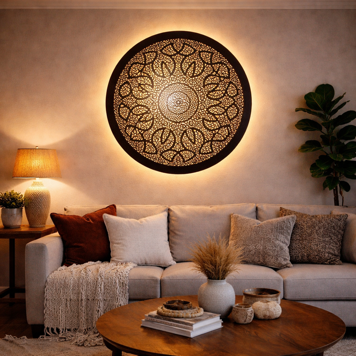 Round Moroccan Brass Wall Light – Handmade Pierced Wall Sconce