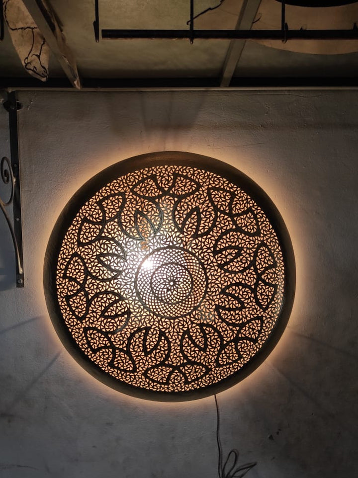 Round Moroccan Brass Wall Light – Handmade Pierced Wall Sconce