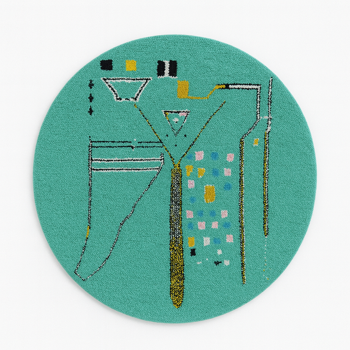 Handmade turquoise Moroccan round rug with modern abstract Berber design