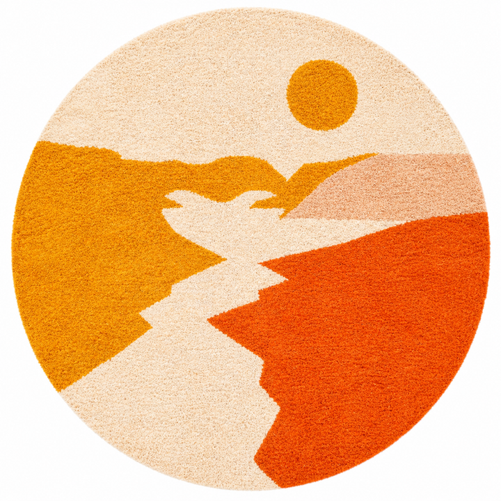Round Moroccan Wool Rug – Abstract Desert Landscape Berber Rug