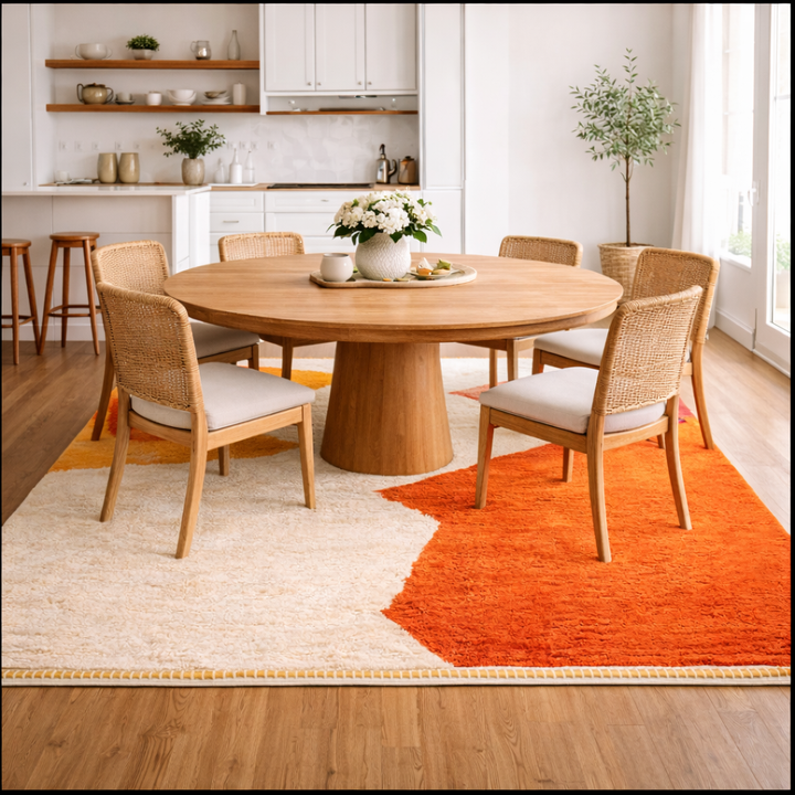 Round Moroccan Wool Rug – Abstract Desert Landscape Berber Rug