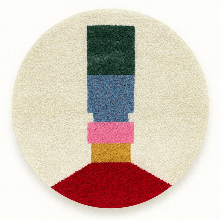 Round Moroccan wool rug with abstract vertical design