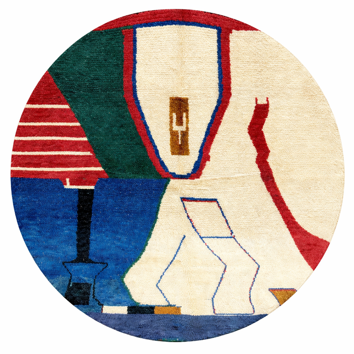 Round Moroccan Wool Rug – Abstract Symbolic Design