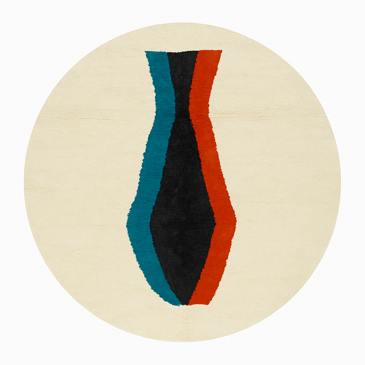 Round Moroccan wool rug with modern Berber art motif