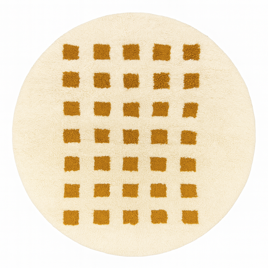 Round Mustard Checker Moroccan Wool Rug