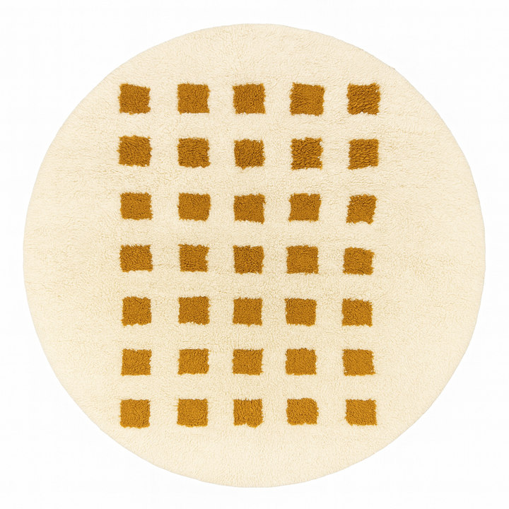 Round Mustard Checker Moroccan Wool Rug