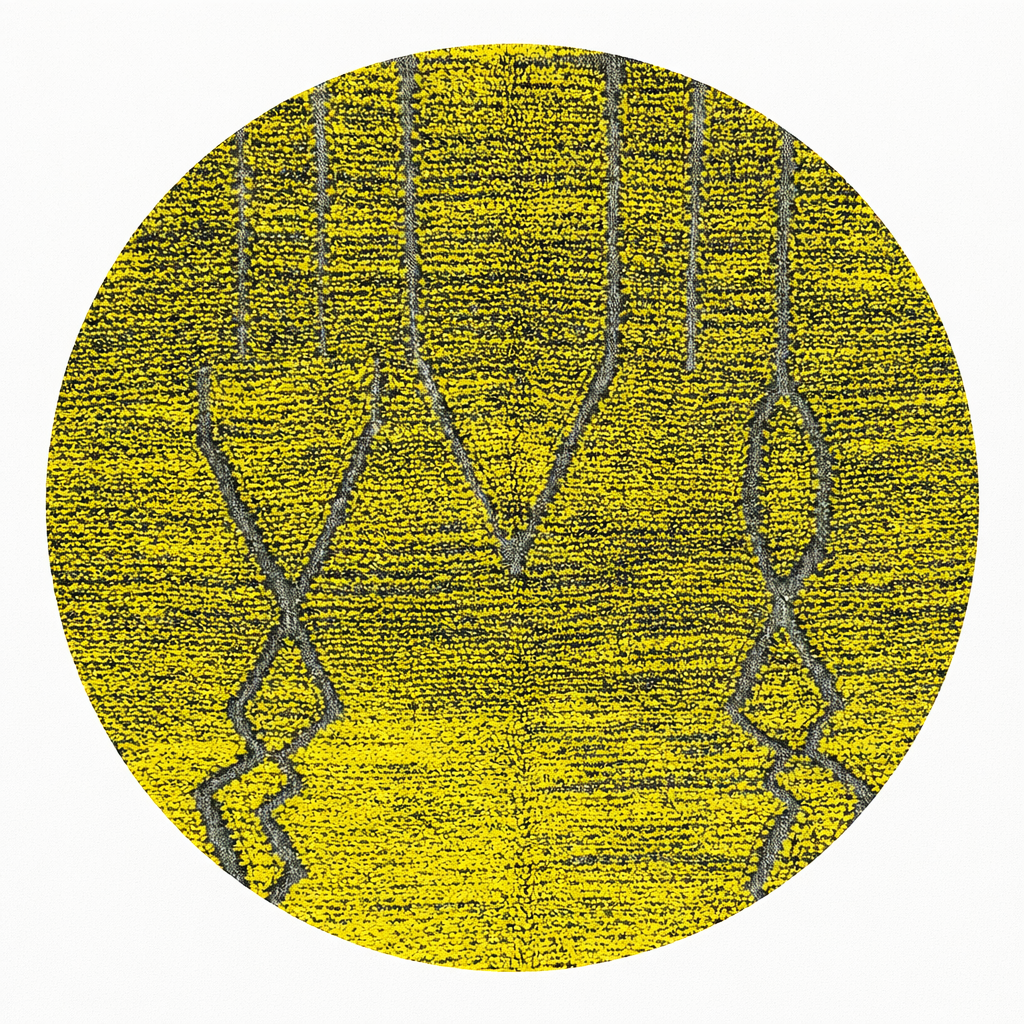 Round green and yellow Moroccan rug with Berber lines