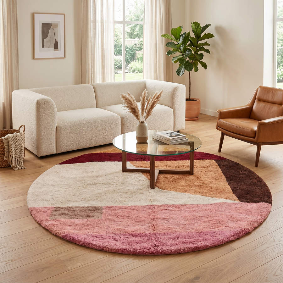 round color block moroccan wool rug modern abstract berber shag rug