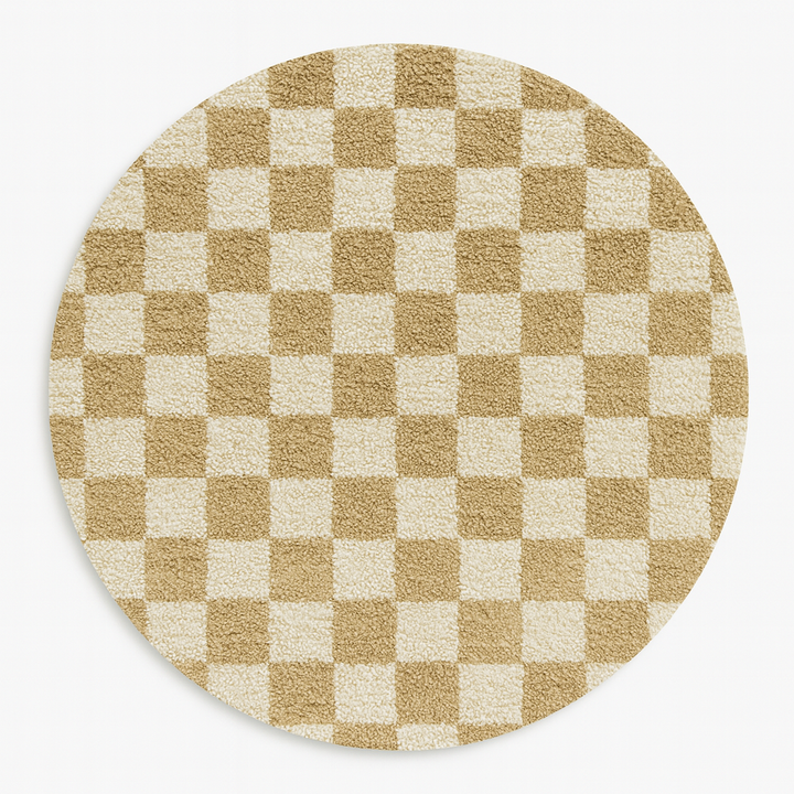 Round beige and white checkered Moroccan rug