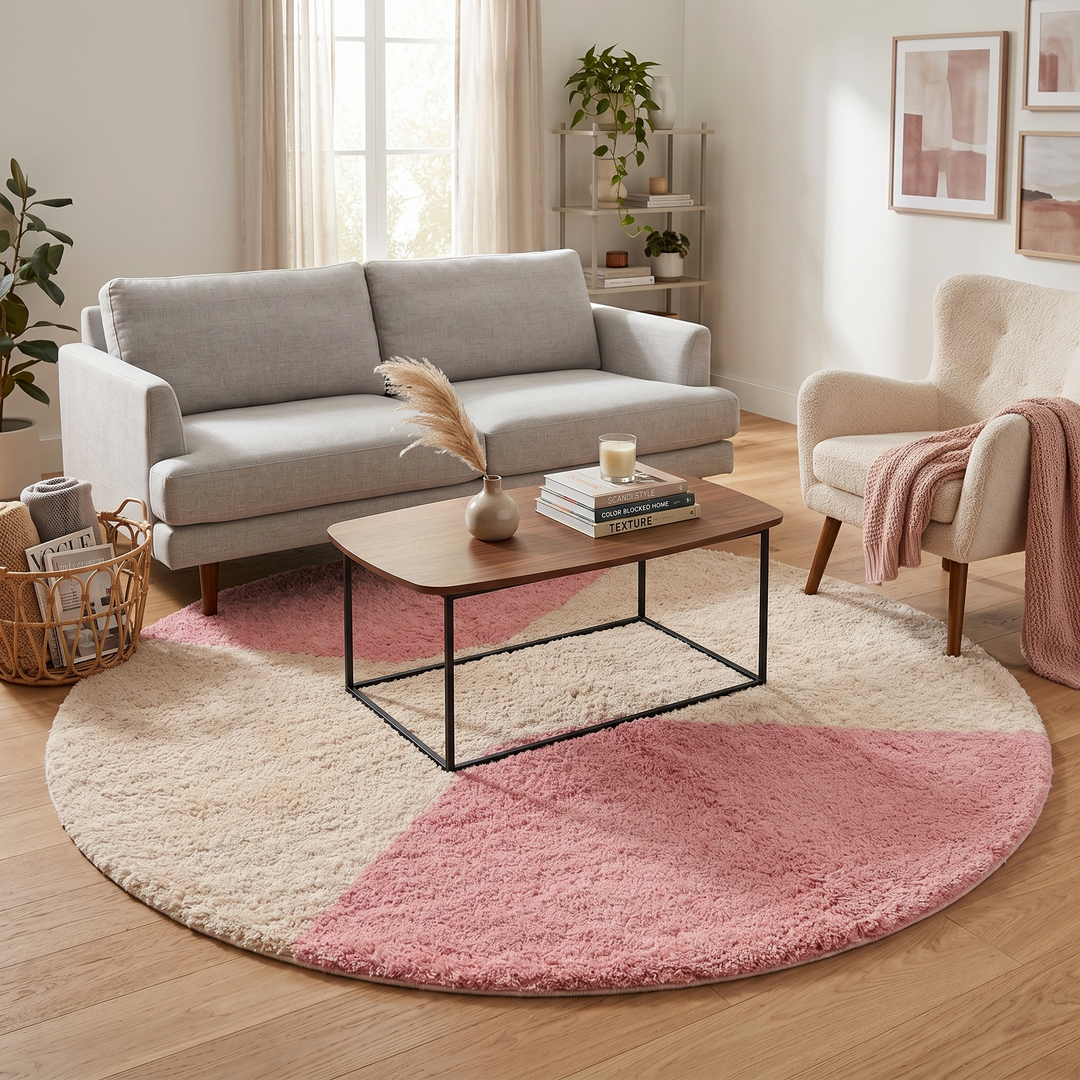 round pink moroccan wool rug luxury boho shag round rug