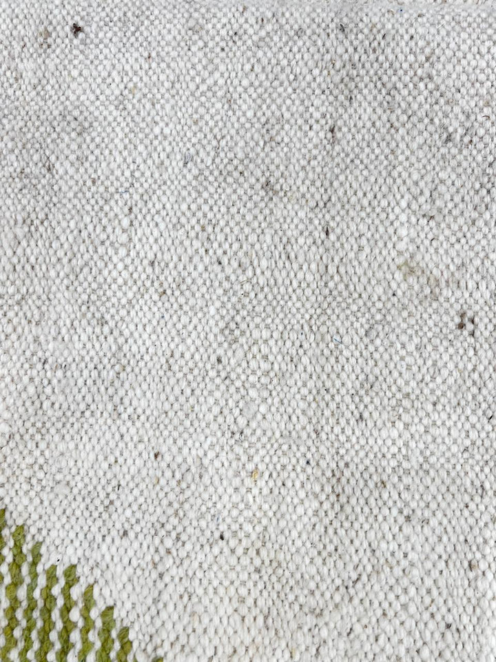 Handwoven Moroccan flatweave wool rug in rust, beige, and green – geometric wool kilim Berber carpet