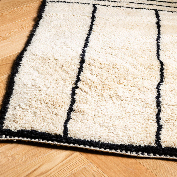 Striped Moroccan Wool Rug – Modern Black Lines on Ivory Base