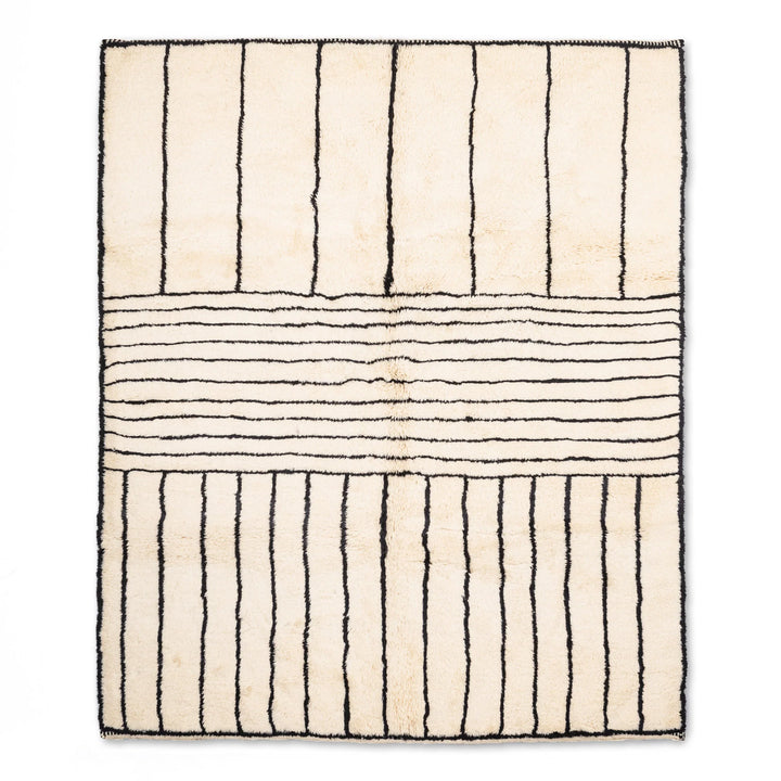 Striped Moroccan Wool Rug – Modern Black Lines on Ivory Base