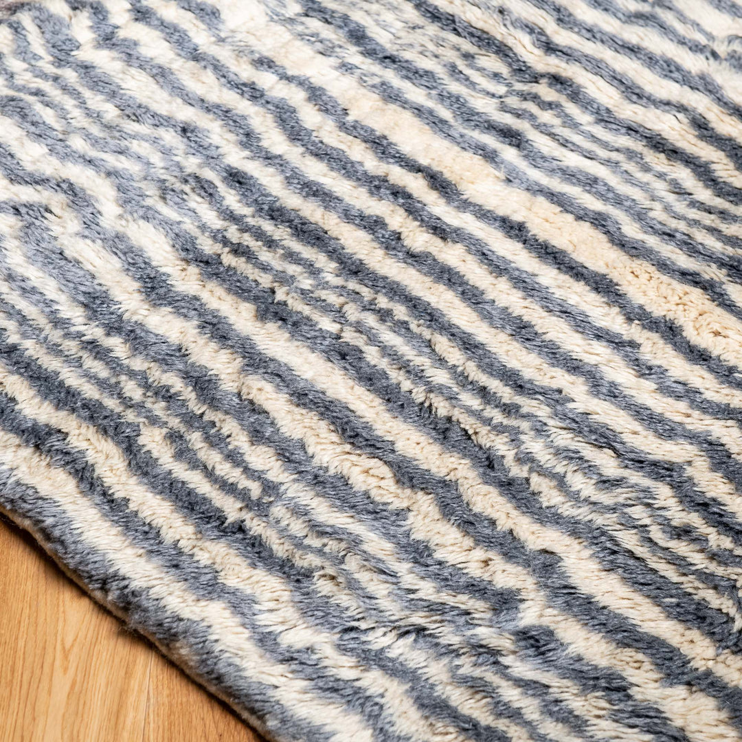 Striped Moroccan Wool Rug in Taupe and Blue Gradient Tones