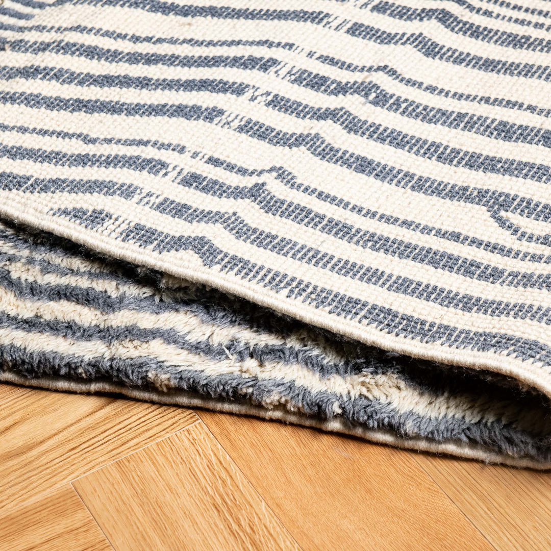 Striped Moroccan Wool Rug in Taupe and Blue Gradient Tones