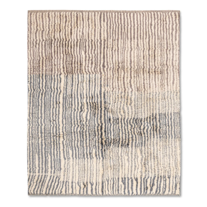Striped Moroccan Wool Rug in Taupe and Blue Gradient Tones