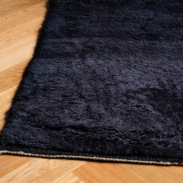 Sun and Grid Abstract Moroccan Wool Rug – Handmade in Black Gold