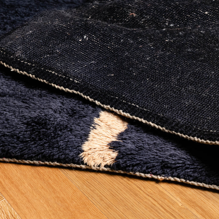 Sun and Grid Abstract Moroccan Wool Rug – Handmade in Black Gold