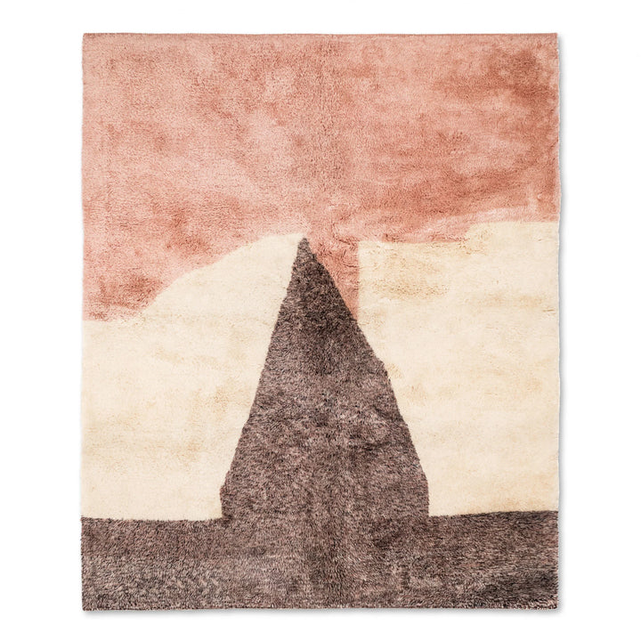 Sunset Mountain Abstract Beni Mrirt Rug in Rose and Earth Tones