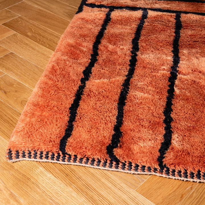 Terracotta Moroccan Wool Rug – Handmade Striped Design