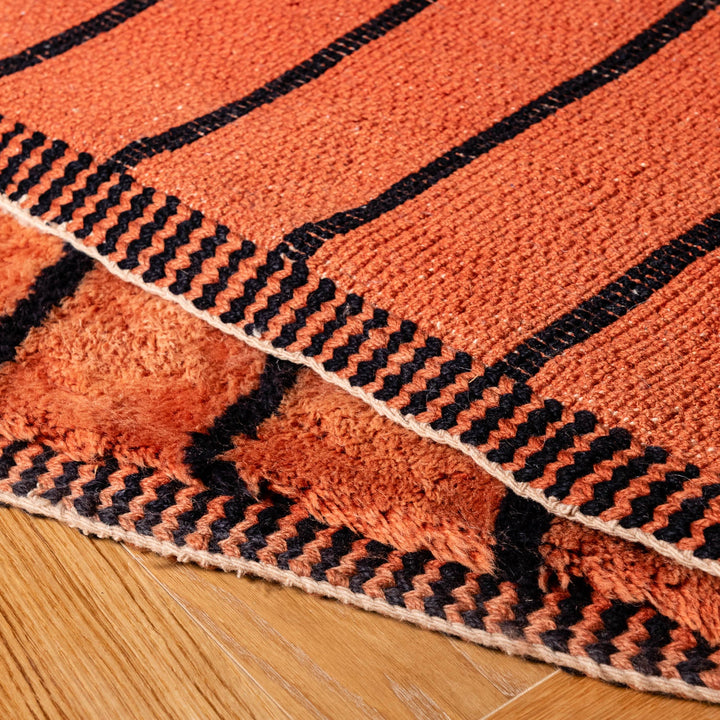 Terracotta Moroccan Wool Rug – Handmade Striped Design