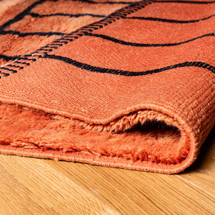 Terracotta Moroccan Wool Rug – Handmade Striped Design