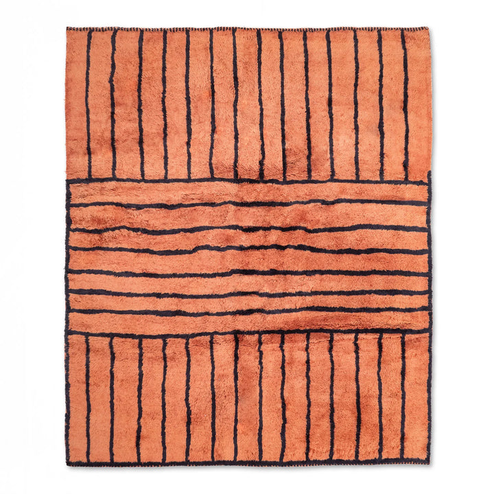 Terracotta Moroccan Wool Rug – Handmade Striped Design