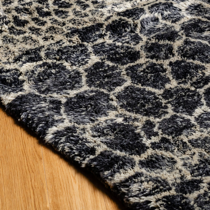 Textured Moroccan Wool Rug with Honeycomb Pattern in Black